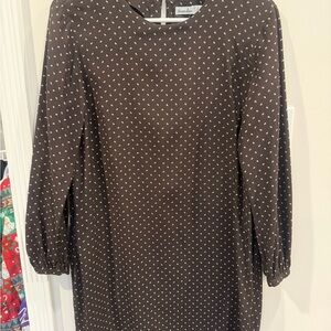 Steven Alan Brown Long Sleeve pure silken shift Dress with little flowers